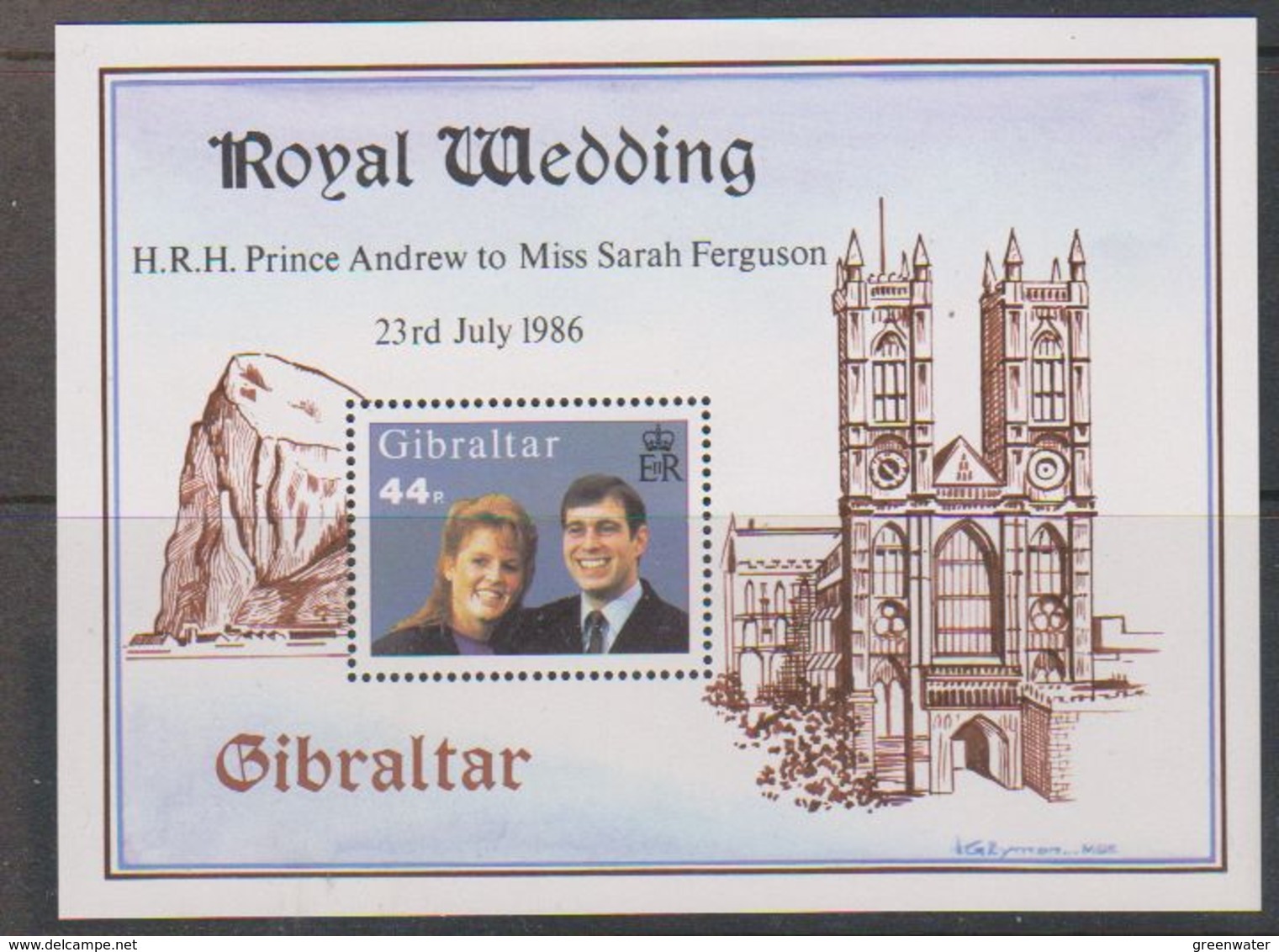 Gibraltar 1986 Royal Wedding Prince Andrew Sarah Ferguson M/s ** Mnh (38232A) - Gibilterra