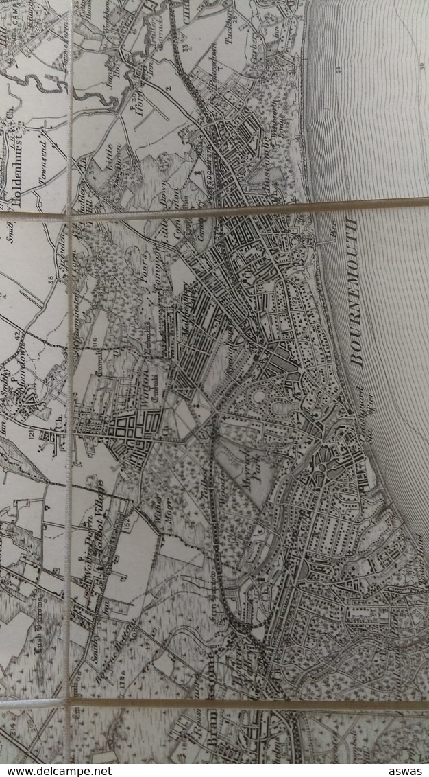 EARLY 1900's 1 INCH ORDNANCE SURVEY CLOTH MAP 329, POOLE, DORSET TO CHRISTCHURCH, HANTS, ENGLAND - Geographical Maps