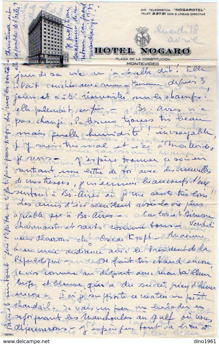 VP12.057 - Lettre Illustrée Hotel NOGARO à MONTEVIDEO ( Uruguay ) - Manuscrits