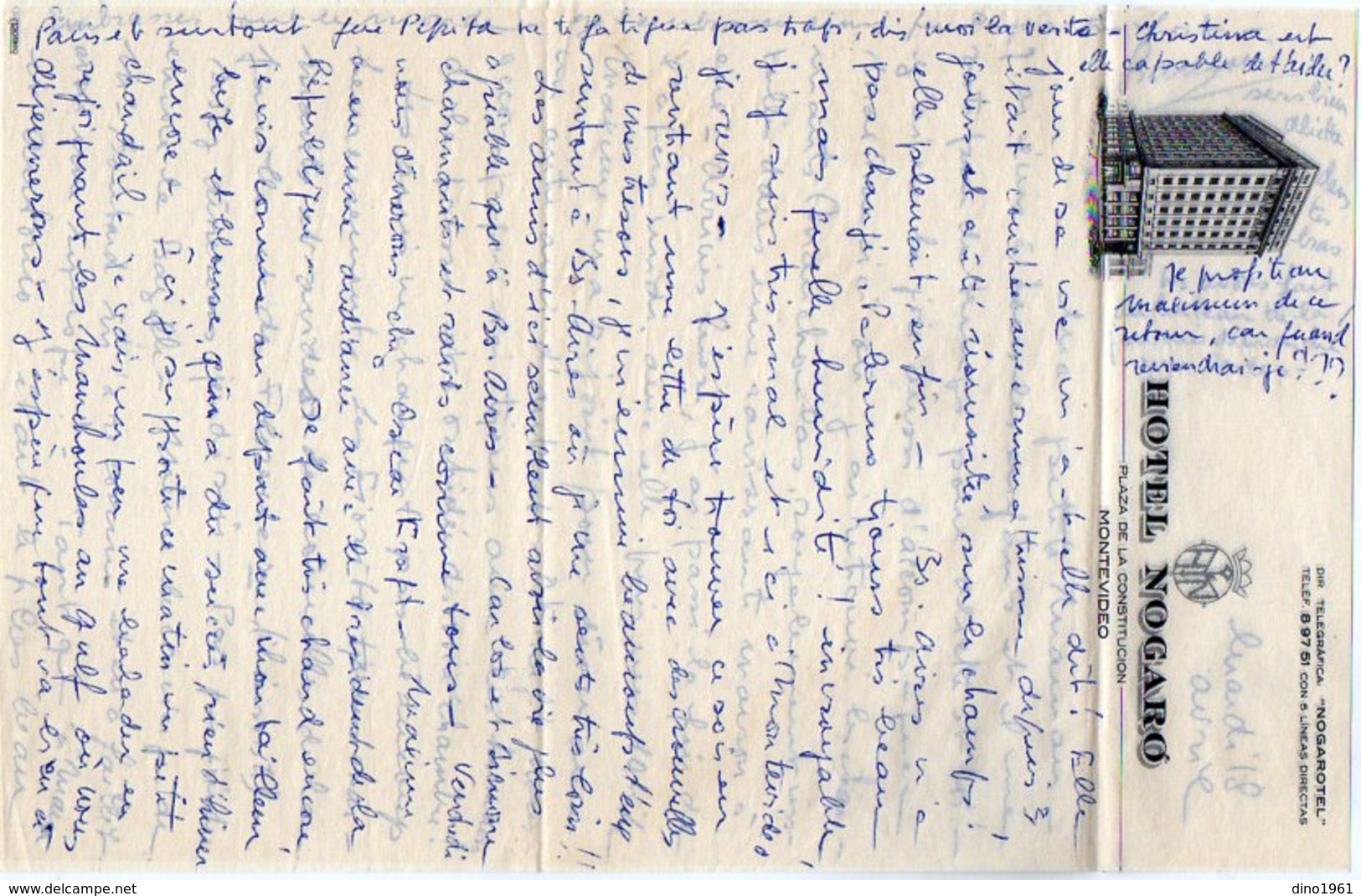 VP12.057 - Lettre Illustrée Hotel NOGARO à MONTEVIDEO ( Uruguay ) - Manuscrits