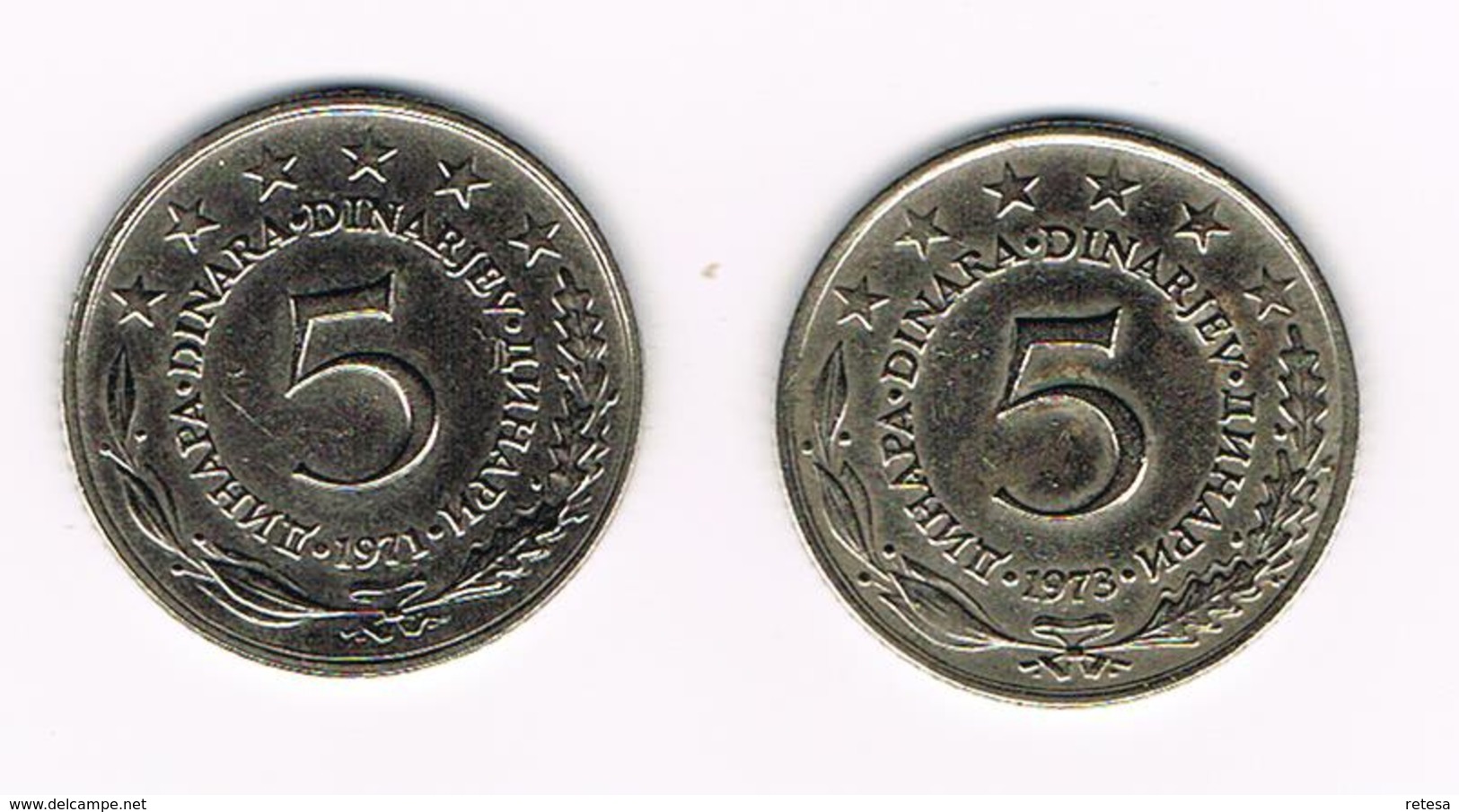 JOEGOSLAVIE  2 X 5  DINARA  1971/73 - Joegoslavië