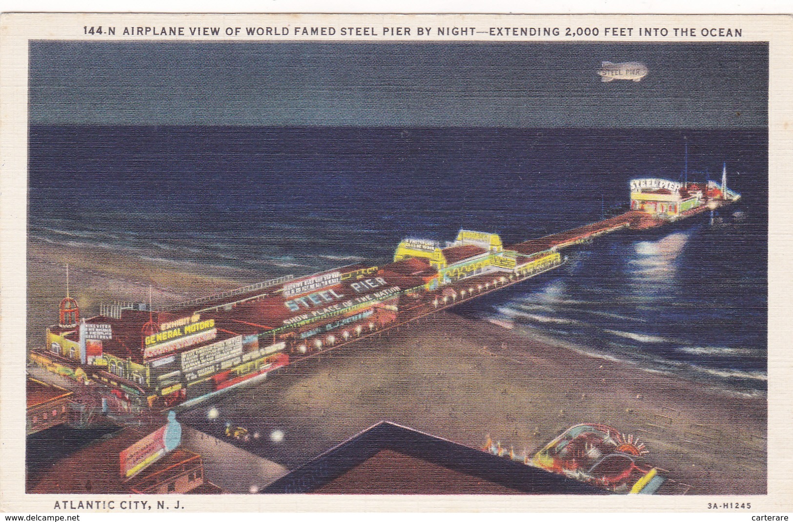 Cpa,USA,ATLANTIC CITY,airplane View Of World Famed Steel Pier By Night,extending 2,000 Feet Into Ocean,rare - Autres & Non Classés