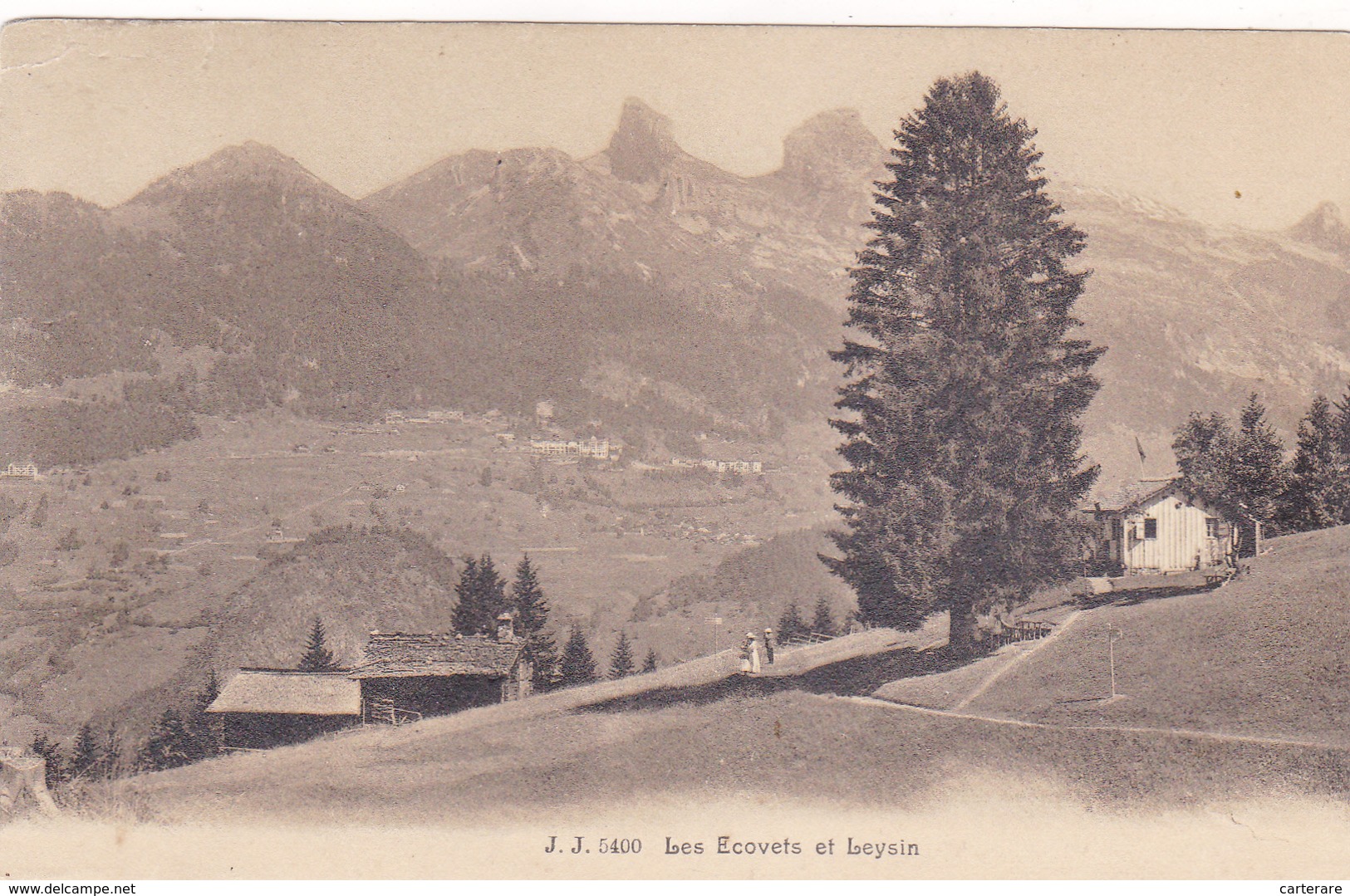 Cpa,suisse,canton De Vaud,LES ECOVETS ET LEYSIN,123 Hectares De Vignes,chablais,tampon Grand Hotel Chamossaire,chesieres - Leysin