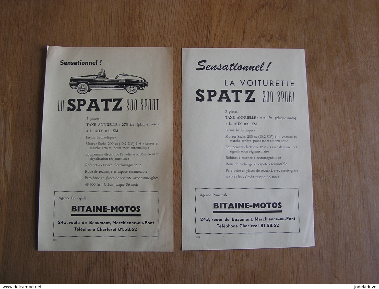 SPATZ 200 SPORT Voiture Automobile Agence Bitaine Motos à Marchienne Au Pont Ancienne Publicité 1956 1958 Pub Originale - Publicités