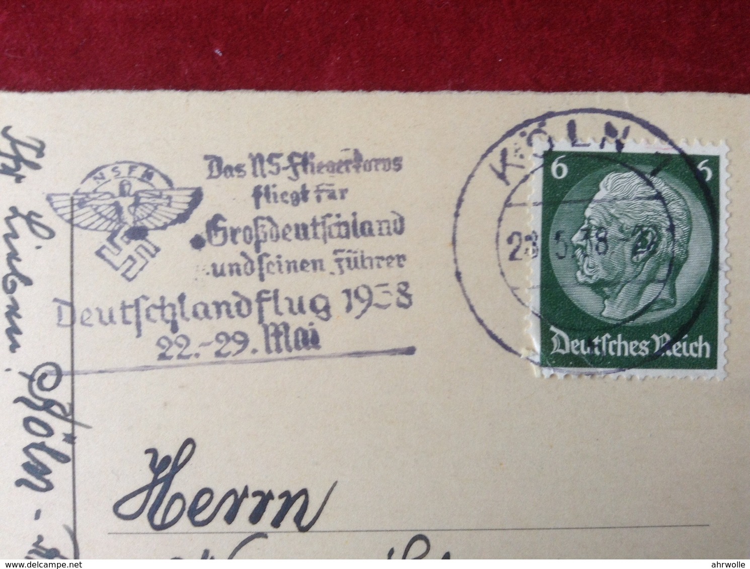 AK Mit Stempel 1938 NS Fliegerkorps Fliegt Für Großdeutschland Und Seinem Führer Deutschlandflug Köln - Guerre 1939-45