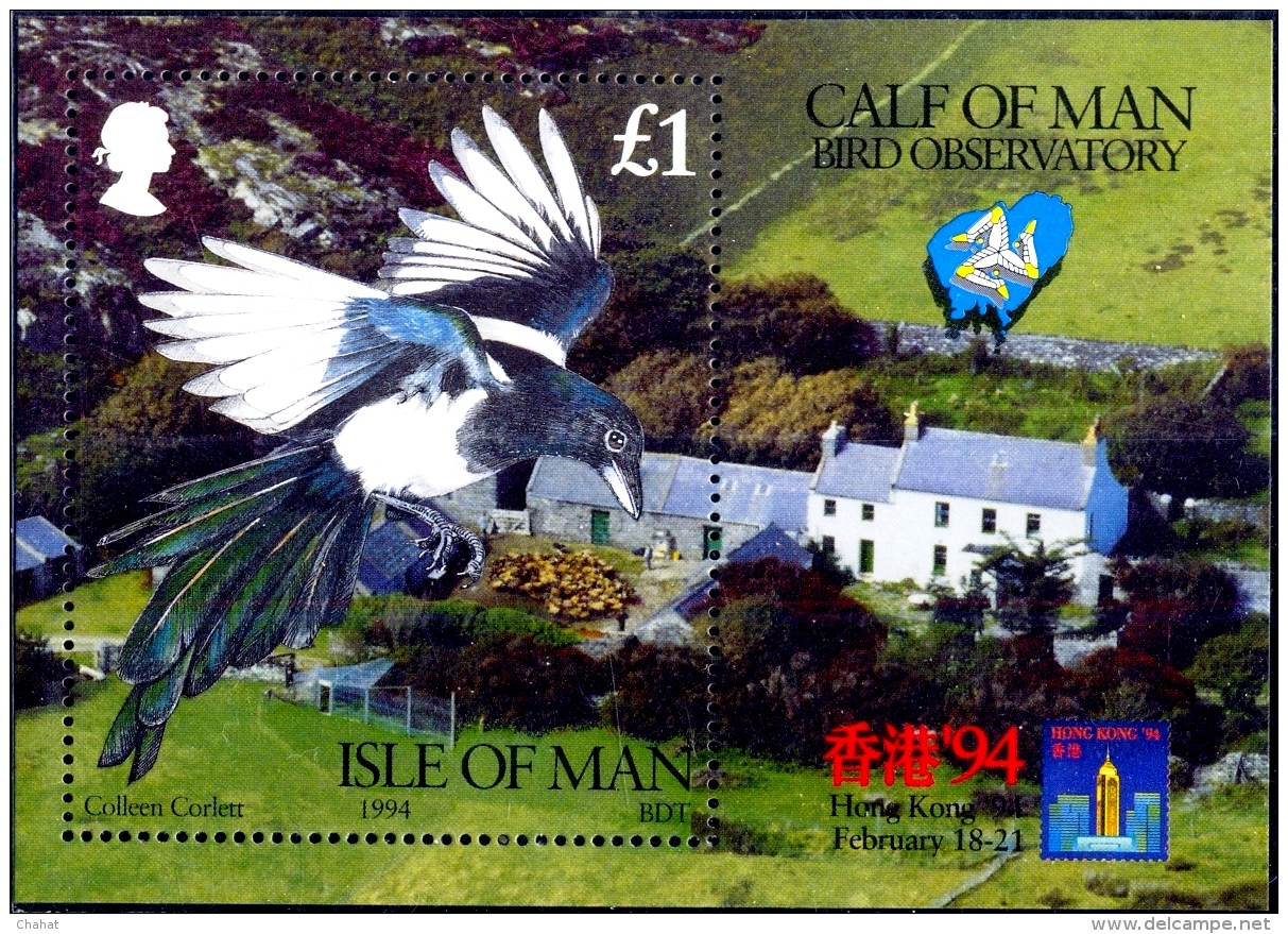BIRDS-BIRDS OBSERVATORY-EURASIAN MAGPIE-MS-ISLE OF MAN-1994-SCARCE-MNH-M2-96 - Coucous, Touracos