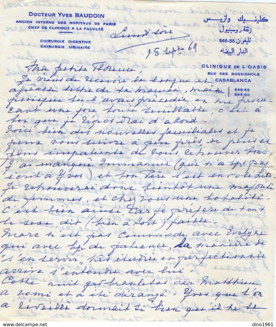 VP12.062 - Lettre Du Docteur Yves BAUDOIN à La Clinique De L'Oasis à CASABLANCA ( Maroc ) Récit - Manoscritti