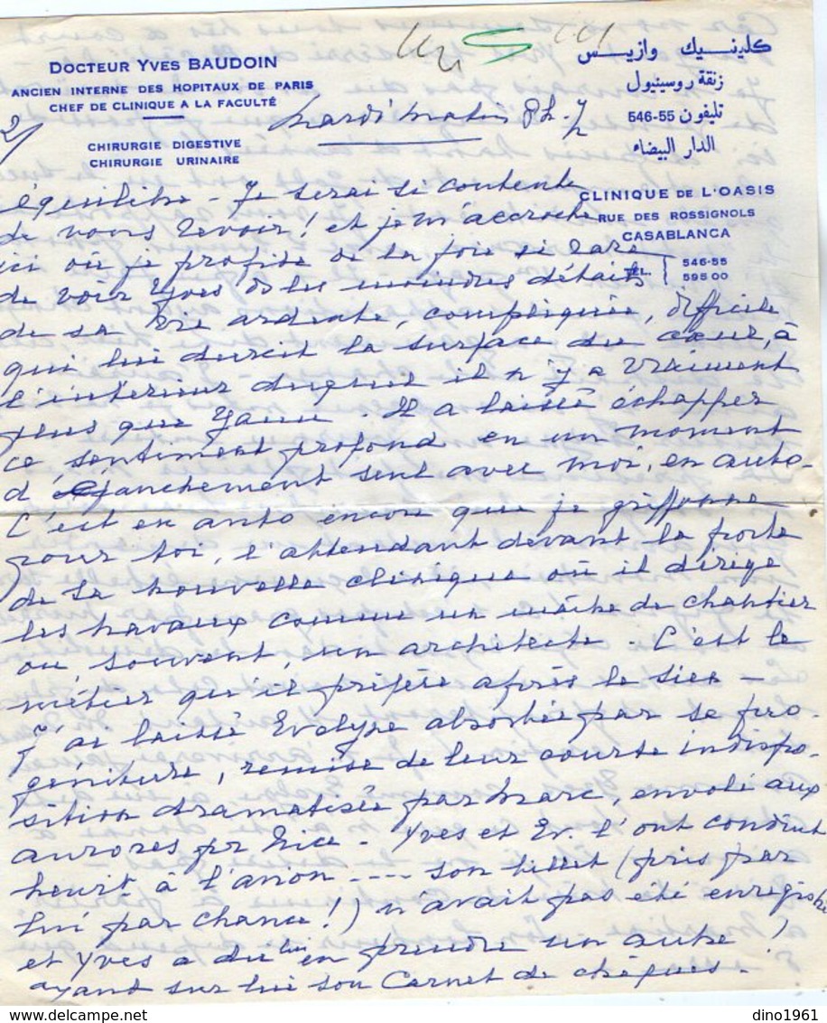 VP12.062 - Lettre Du Docteur Yves BAUDOIN à La Clinique De L'Oasis à CASABLANCA ( Maroc ) Récit - Manoscritti