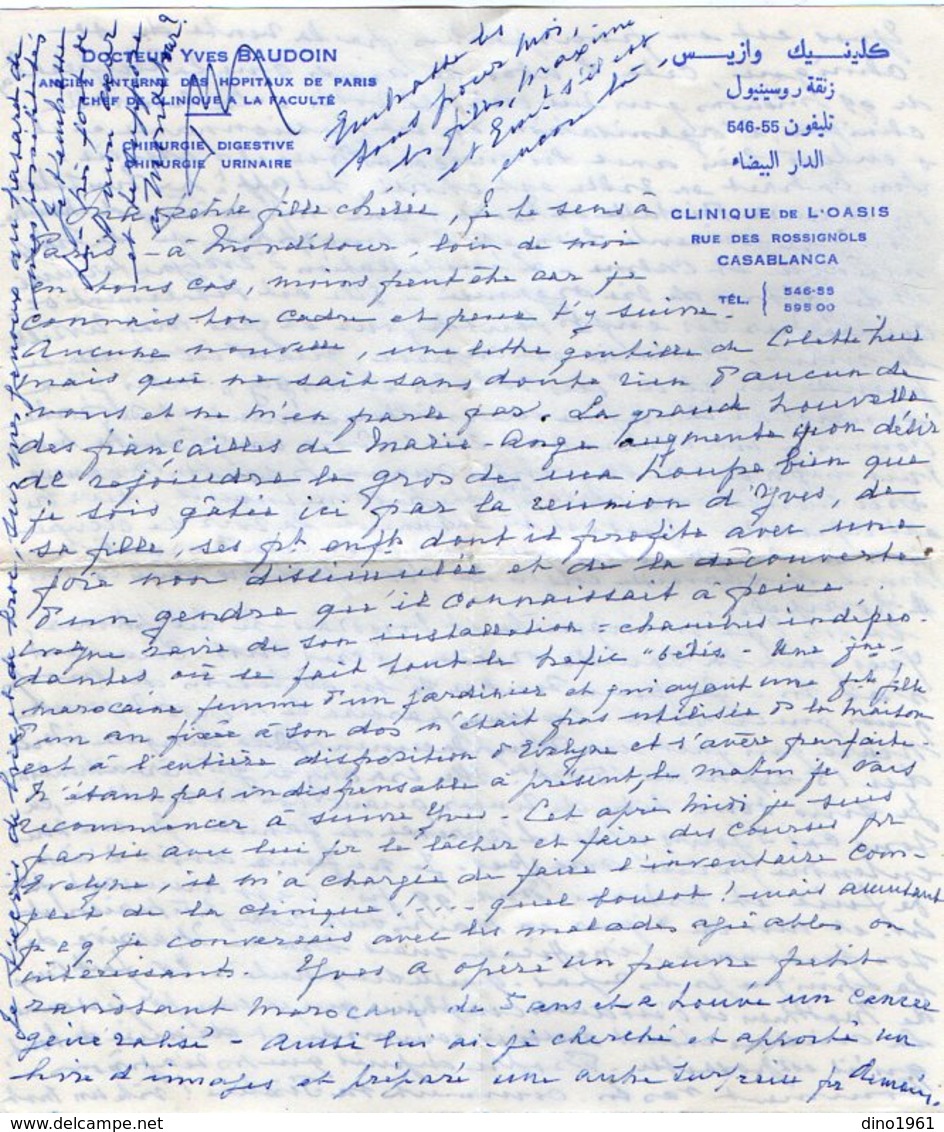 VP12.065 - Lettre Du Docteur Yves BAUDOIN à La Clinique De L'Oasis à CASABLANCA ( Maroc ) Récit - Manuscritos