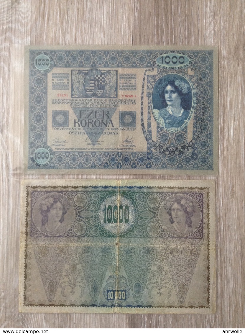 Banknoten Österreich 1000 Kronen 1902 Und 10000 Kronen 1918 Roter Stempel DeutschÖsterreich; - Autriche