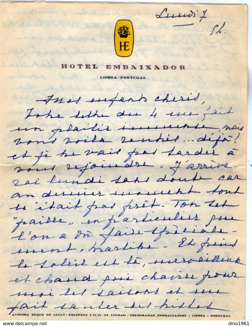 VP12.068 - Lettre De Mme BAUDOIN à L'Hotel Embaixador à LISBOA ( LISBONNE ) Portugal - Récit - Manuscrits