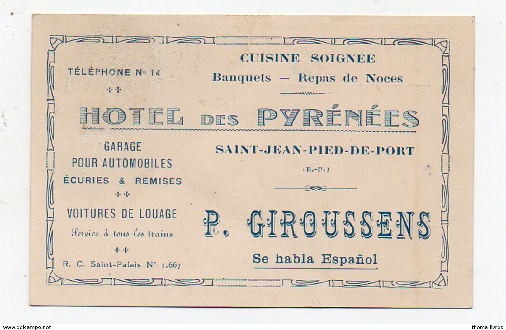 Saint Jean Pied De Port (64 Pyrénées Atlantiques) Carte HOTEL DES PYRENEES  GIROUSSENS  1931 (PPP12524) - Publicités