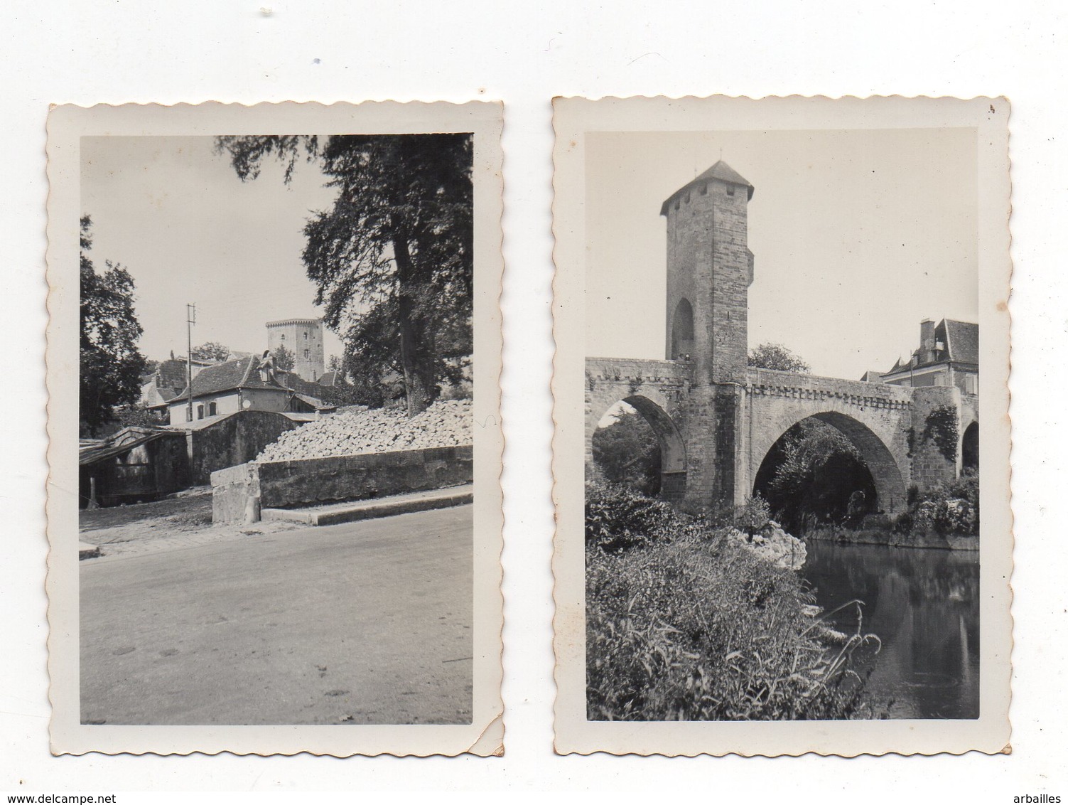 2 Photos Originales.Pont Vieux Et Foirail. Pose Ou Dépose Des Pavés. 1935. - Orthez