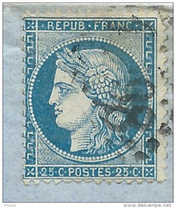 N° 60 BLEU CERES SUR LETTRE / HESDIN PAS DE CALAIS 1872 / POUR SURGERES - 1849-1876: Période Classique