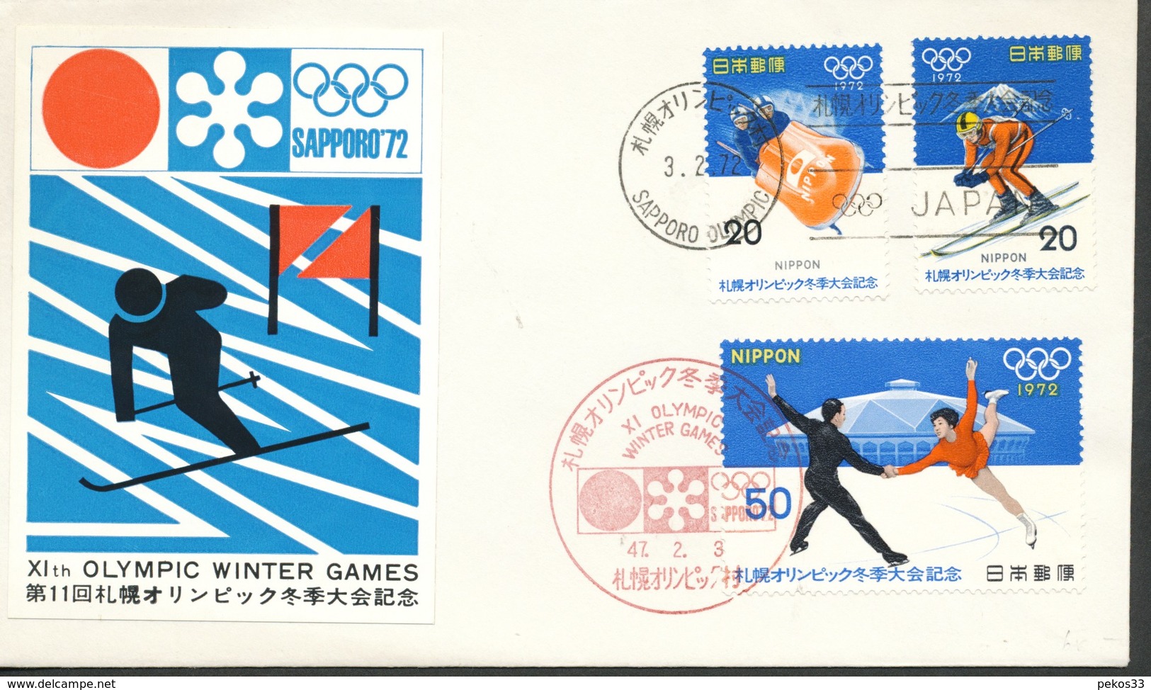 Japan  -FDC   Mi.Nr.  1138 - 1140     Olympische Winterspiele, Sapporo   1972 - FDC