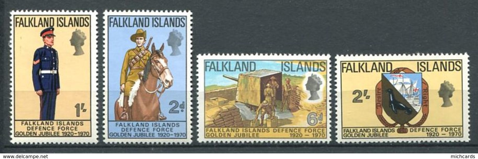 228 FALKLAND 1970 - Yvert 182/85 - Costume Cheval Armoirie - Neuf **(MNH) Sans Trace De Charniere - Falkland Islands