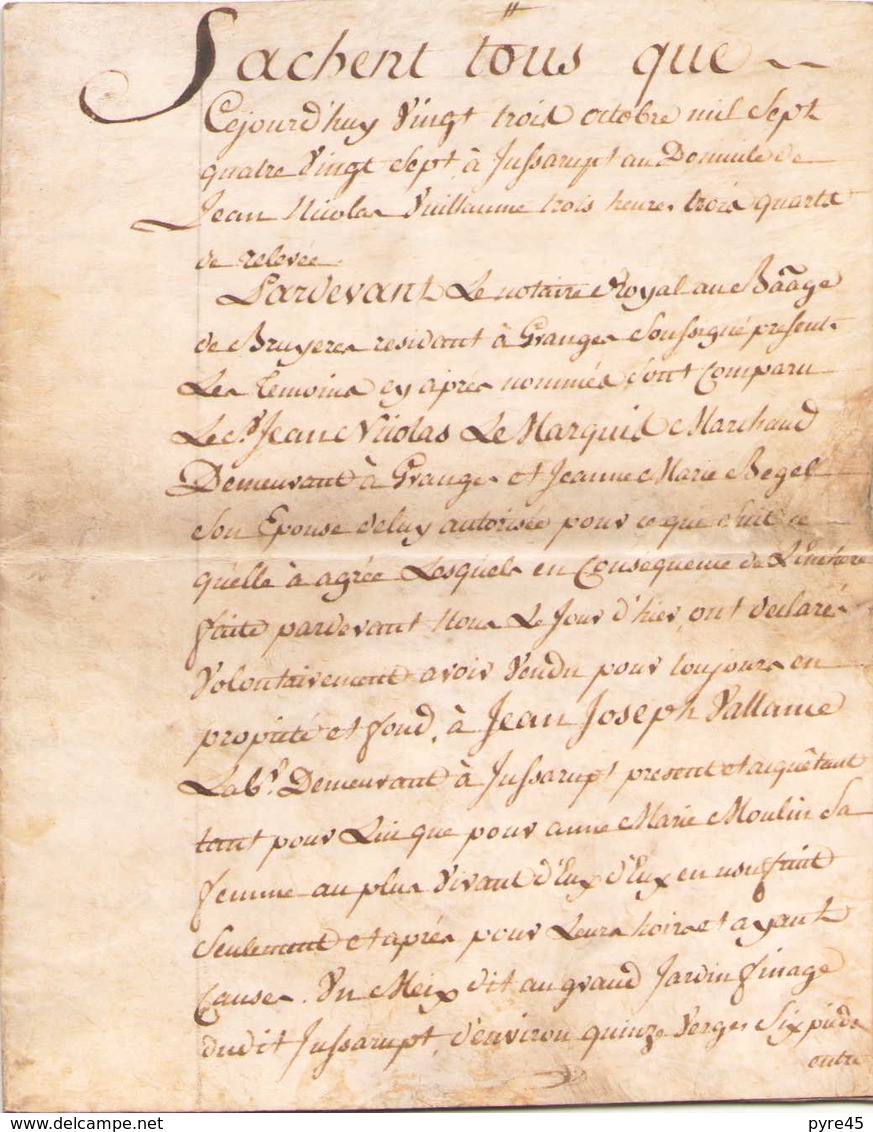 ACTE NOTARIE SUR PEAU DE 1787 DE LORRAINE ET BARR ACTE DE VENTE - Manuscripts