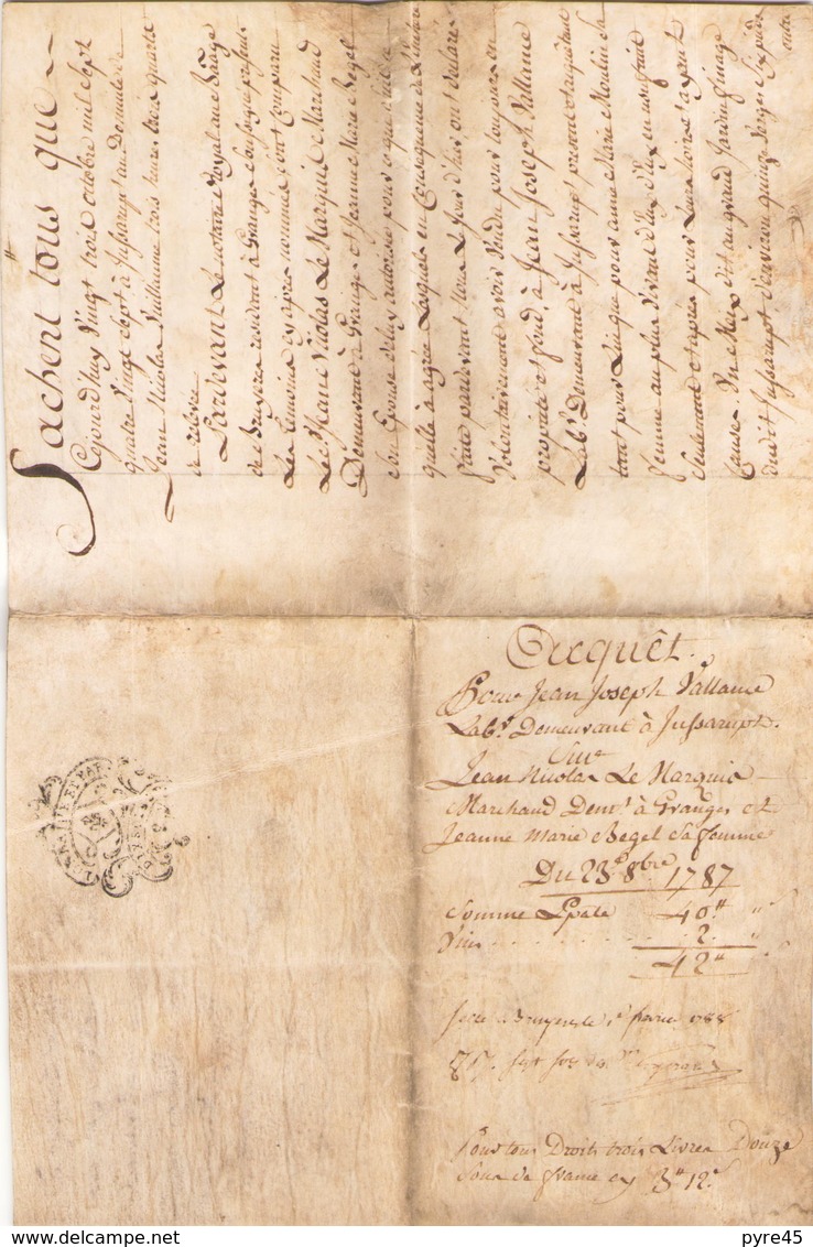 ACTE NOTARIE SUR PEAU DE 1787 DE LORRAINE ET BARR ACTE DE VENTE - Manuscripts