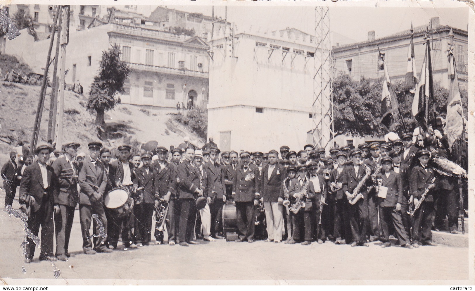 CARTE PHOTO,PHILIPPEVILLE,1937,ORCHESTRE,HARMONIE PHILIPPEVILLOISE,FETE,CONCOUR,DEFILE,MUSIQUE - Skikda (Philippeville)