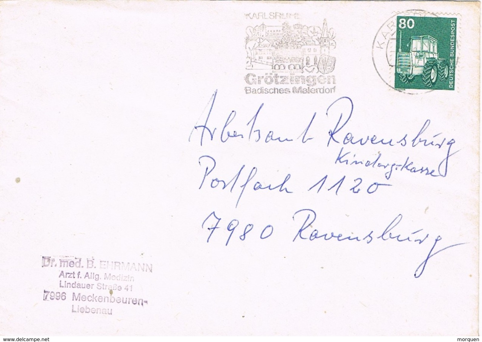 28687. Carta KARLSRUHE (Alemania Federal) 1983. GROTZINGEN - Cartas & Documentos