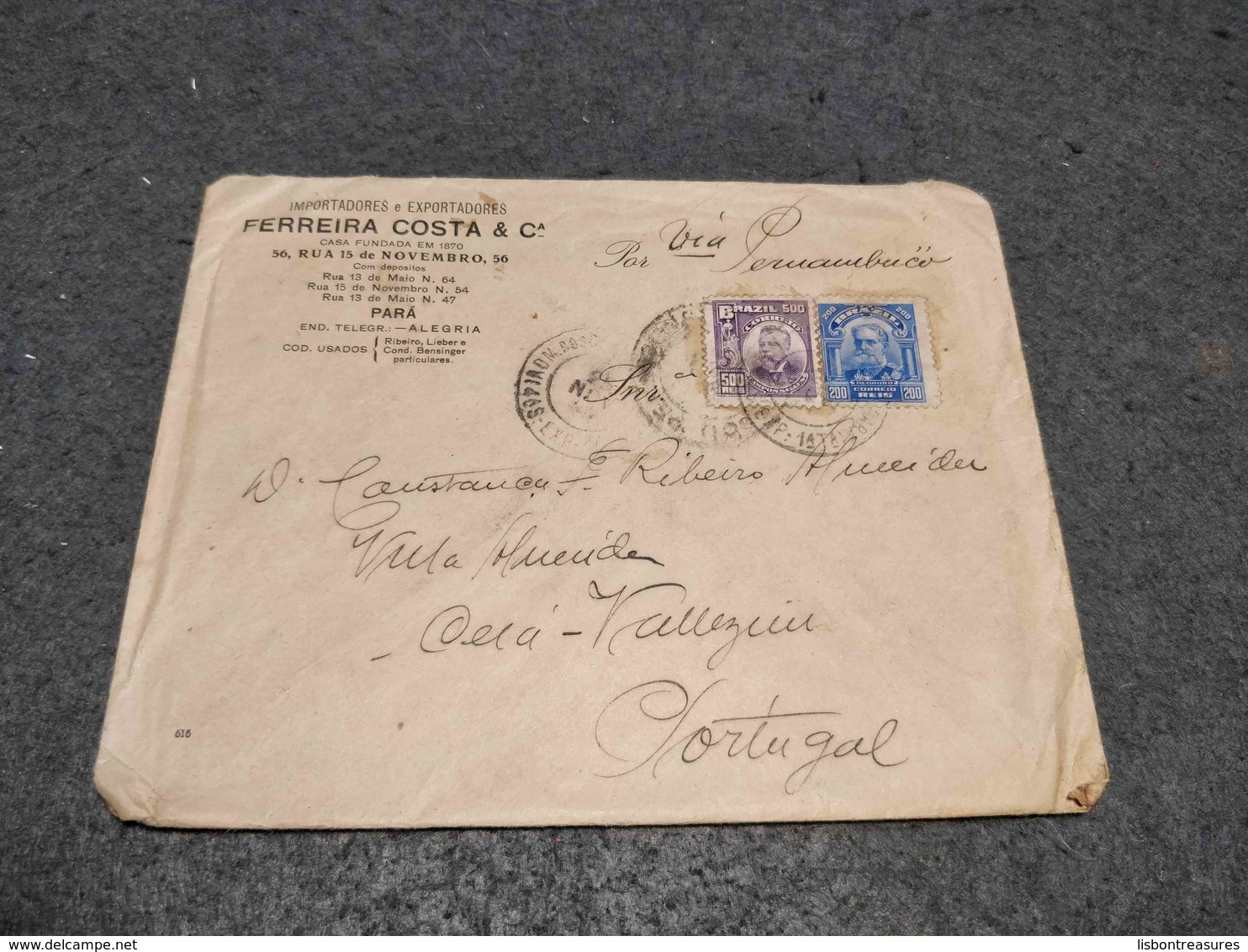 BRAZIL CIRCULATED COVER  PARÁ TO CEIA VALLEZIM VIA PERNAMBUCO UNKNOWN DATE - Covers & Documents