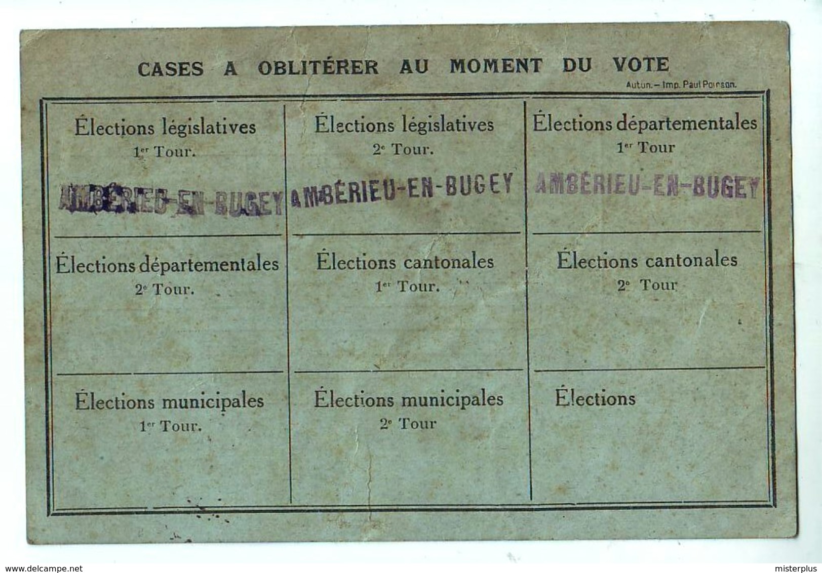 Ambérieu En Bugey (01) Ain : Carte D'électeur Avril1928 Avec Tampons Mairie Et Les Différents Votes électoraux. - Documents Historiques