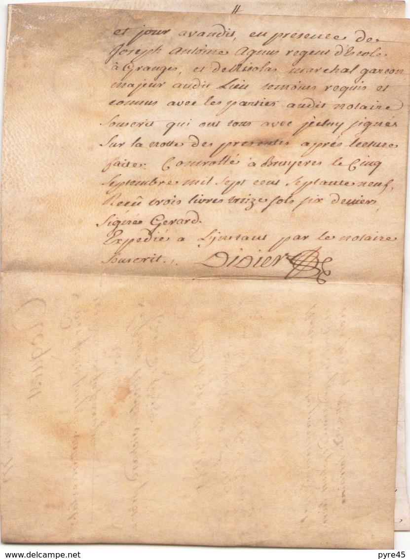 ACTE NOTARIE SUR PEAU DE 1779 DE LORRAINE ET BAR ACTE DE VENTE - Manuscritos