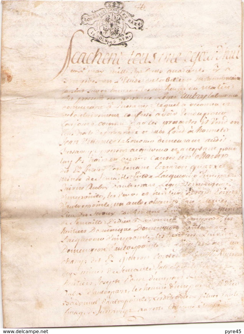 ACTE NOTARIE SUR PEAU DE 1746 DE LORRAINE ET BAR - Manuscrits