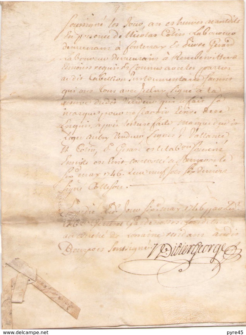 ACTE NOTARIE SUR PEAU DE 1746 DE LORRAINE ET BAR - Manuscrits