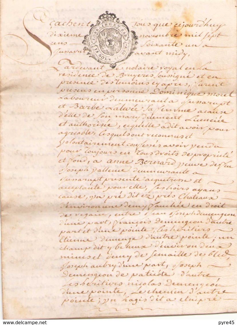 ACTE NOTARIE SUR PEAU DE 1761 DE LORRAINE ET BAR - Manuscrits