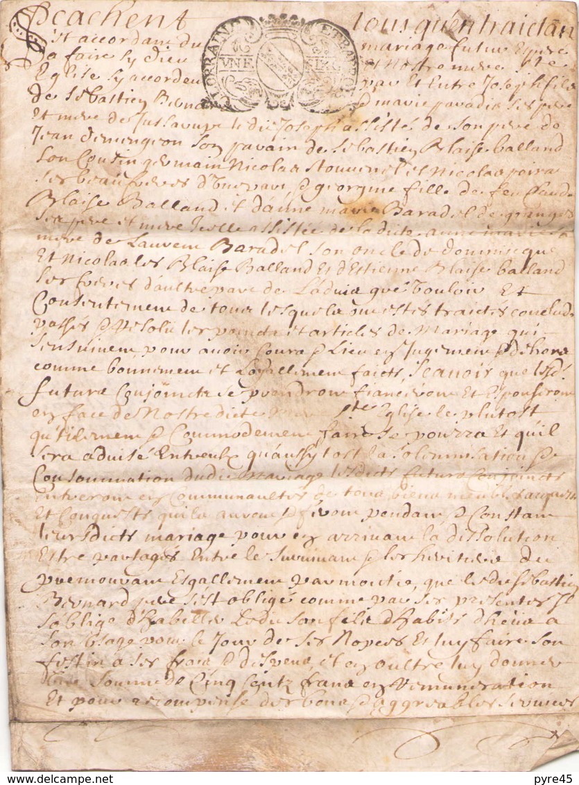 ACTE NOTARIE SUR PEAU DE 1742 DE LORRAINE ET BAR ACTE DE MARIAGE - Manuscrits