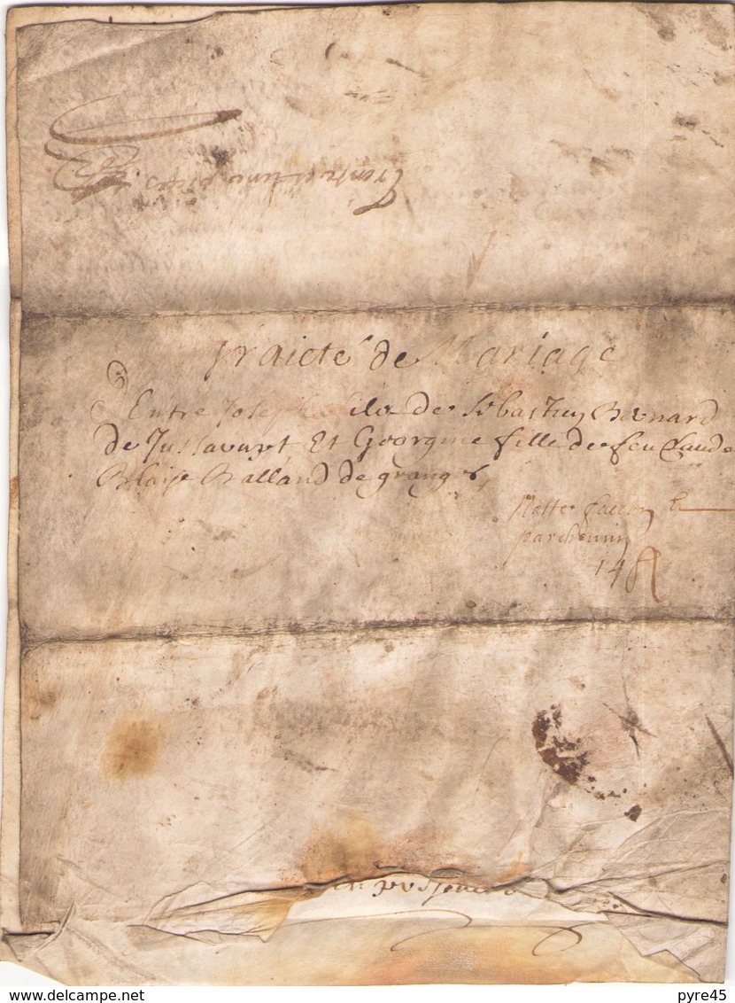 ACTE NOTARIE SUR PEAU DE 1742 DE LORRAINE ET BAR ACTE DE MARIAGE - Manuscrits