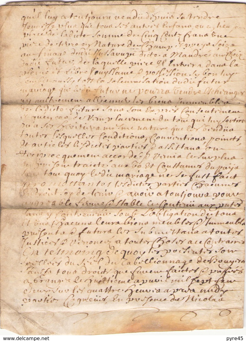 ACTE NOTARIE SUR PEAU DE 1742 DE LORRAINE ET BAR ACTE DE MARIAGE - Manuscrits