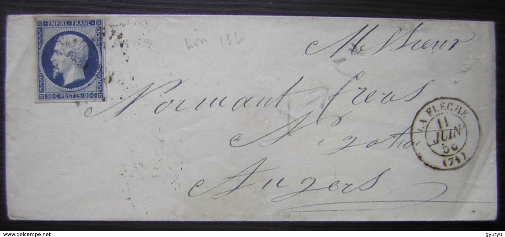 1856 La Flèche (Sarthe) Lettre Pour Angers - 1849-1876: Période Classique