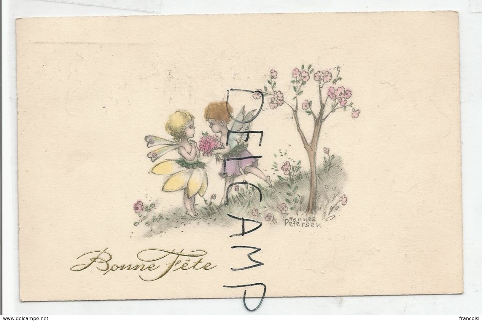 Petites Fées, Fleurs. Bonne Fête. Signée Hannes Petersen. 1937 - Petersen, Hannes
