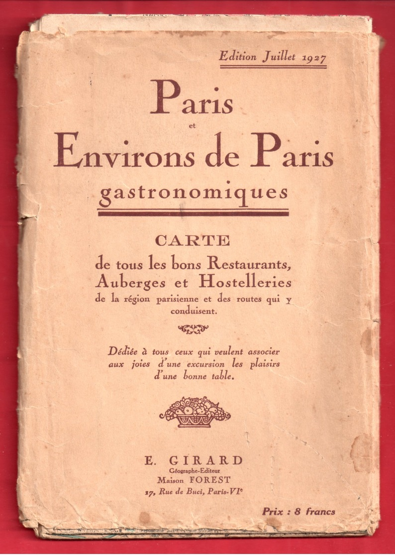 Paris && Environs De Paris Gastronomiques Juillet 1927 ... (  Ref 14 176  ) - Geographical Maps