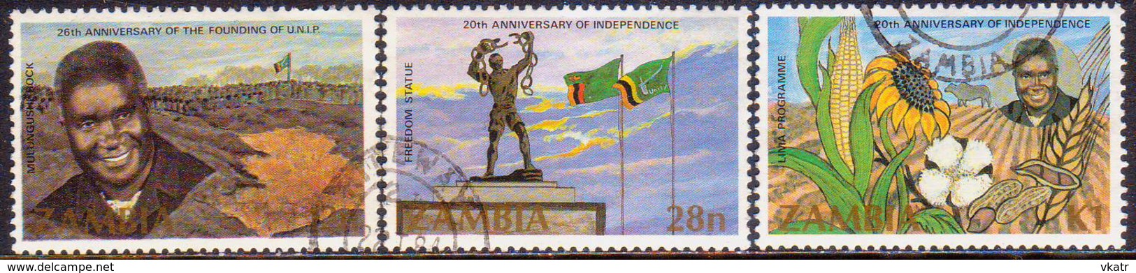 ZAMBIA 1984 SG #417-19 Compl.set Used UNIP & Independence Annivs - Zambia (1965-...)