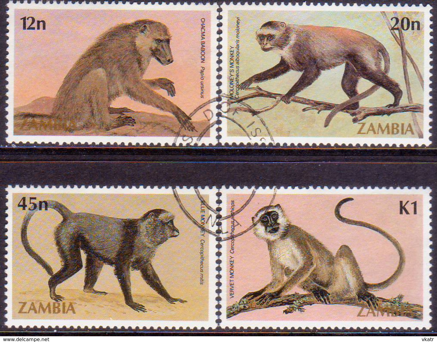 ZAMBIA 1985 SG #425-28 Compl.set Used Primats - Zambia (1965-...)