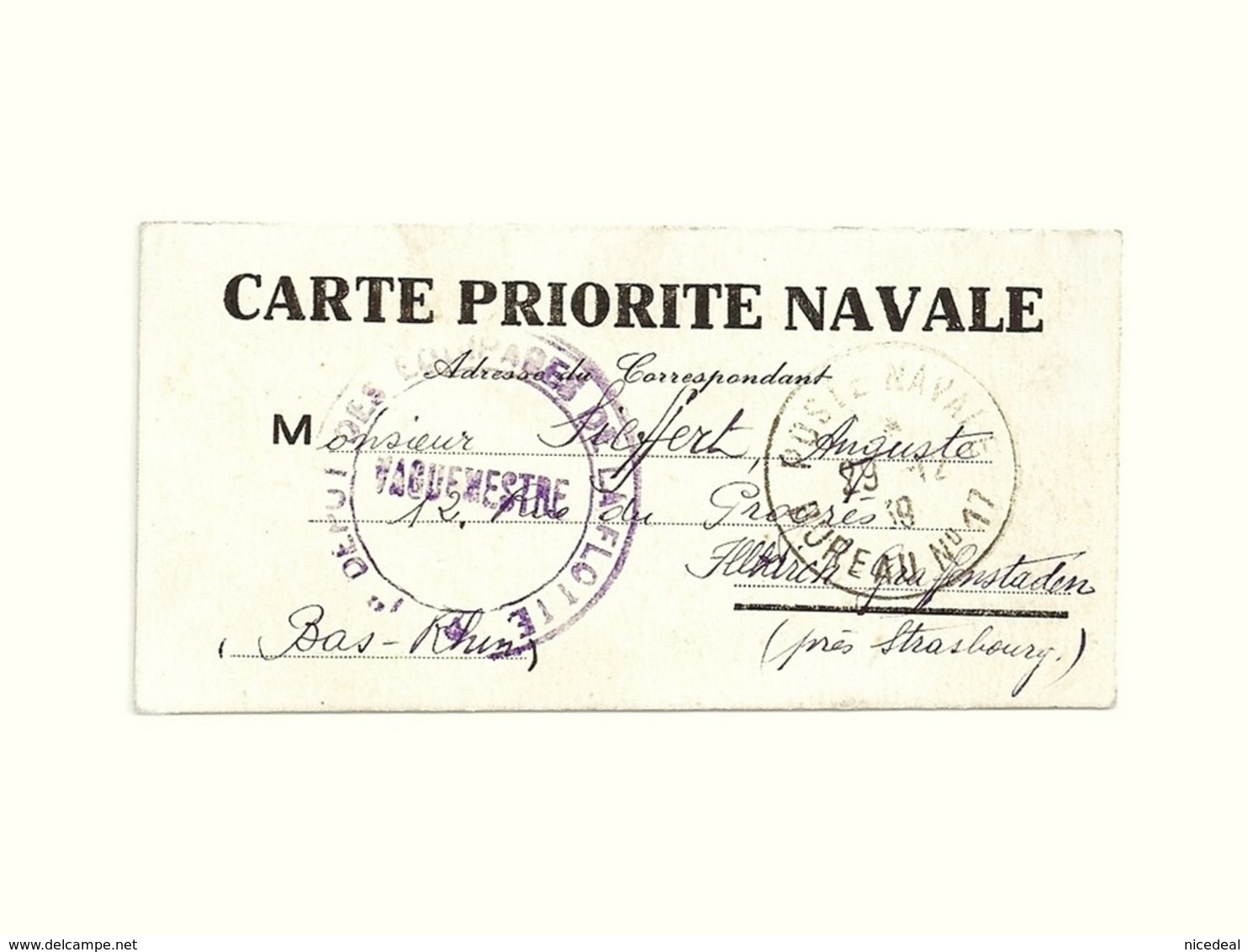 CARTE PRIORITE NAVALE Poste Marine Franchise Militaire 1er Dépôt Des équipages De La Flotte Cherbourg Naval 1939 WW 2 II - 2. Weltkrieg 1939-1945