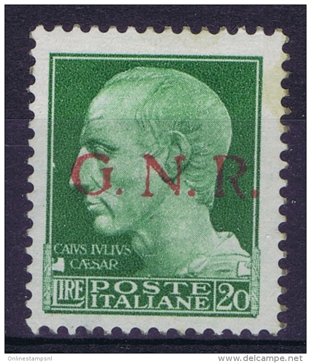 Italy  Sa 487 I , Mi 18 II Postfrisch/neuf Sans Charniere /MNH/**  RSI Lire 20 Verde Giallo Sopr GNR BS I - Mint/hinged