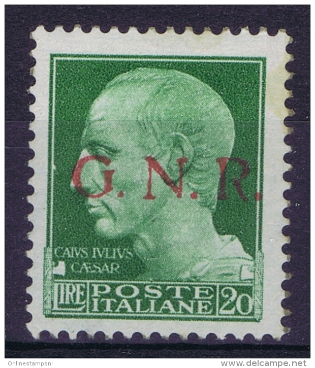 Italy  Sa 487 I , Mi 18 II Postfrisch/neuf Sans Charniere /MNH/**  RSI Lire 20 Verde Giallo Sopr GNR BS I - Nuovi