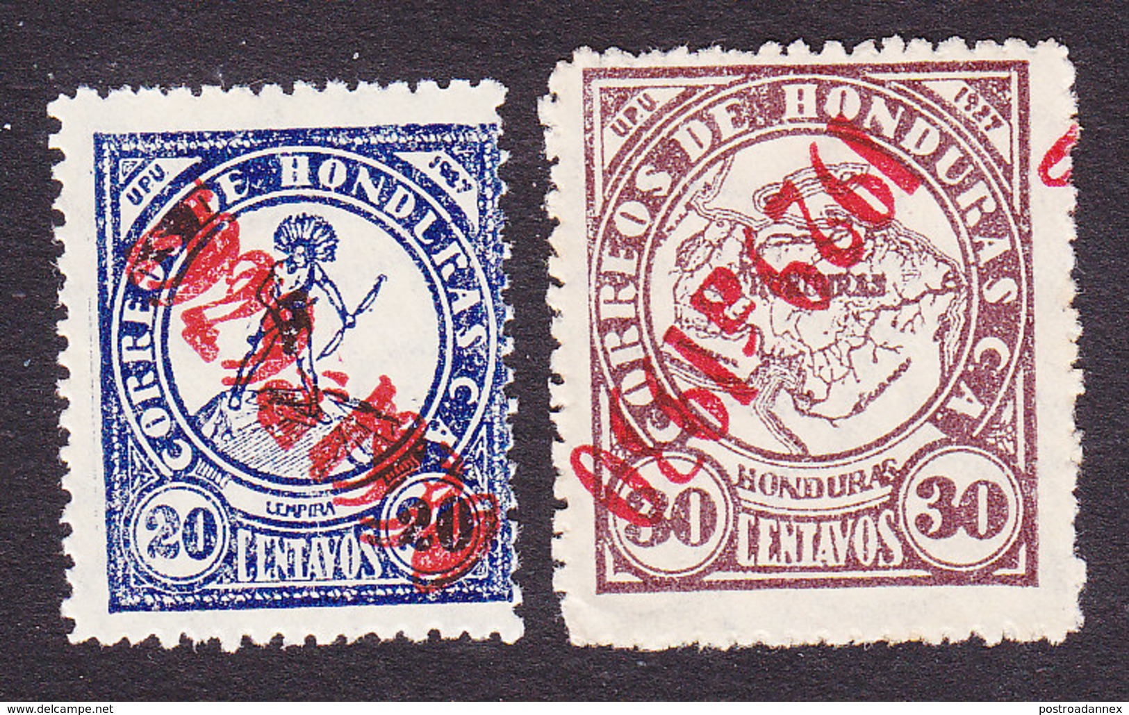 Honduras, Scott #275-276, Mint Hinged, Lempira, Map Overprinted, Issued 1929 - Honduras