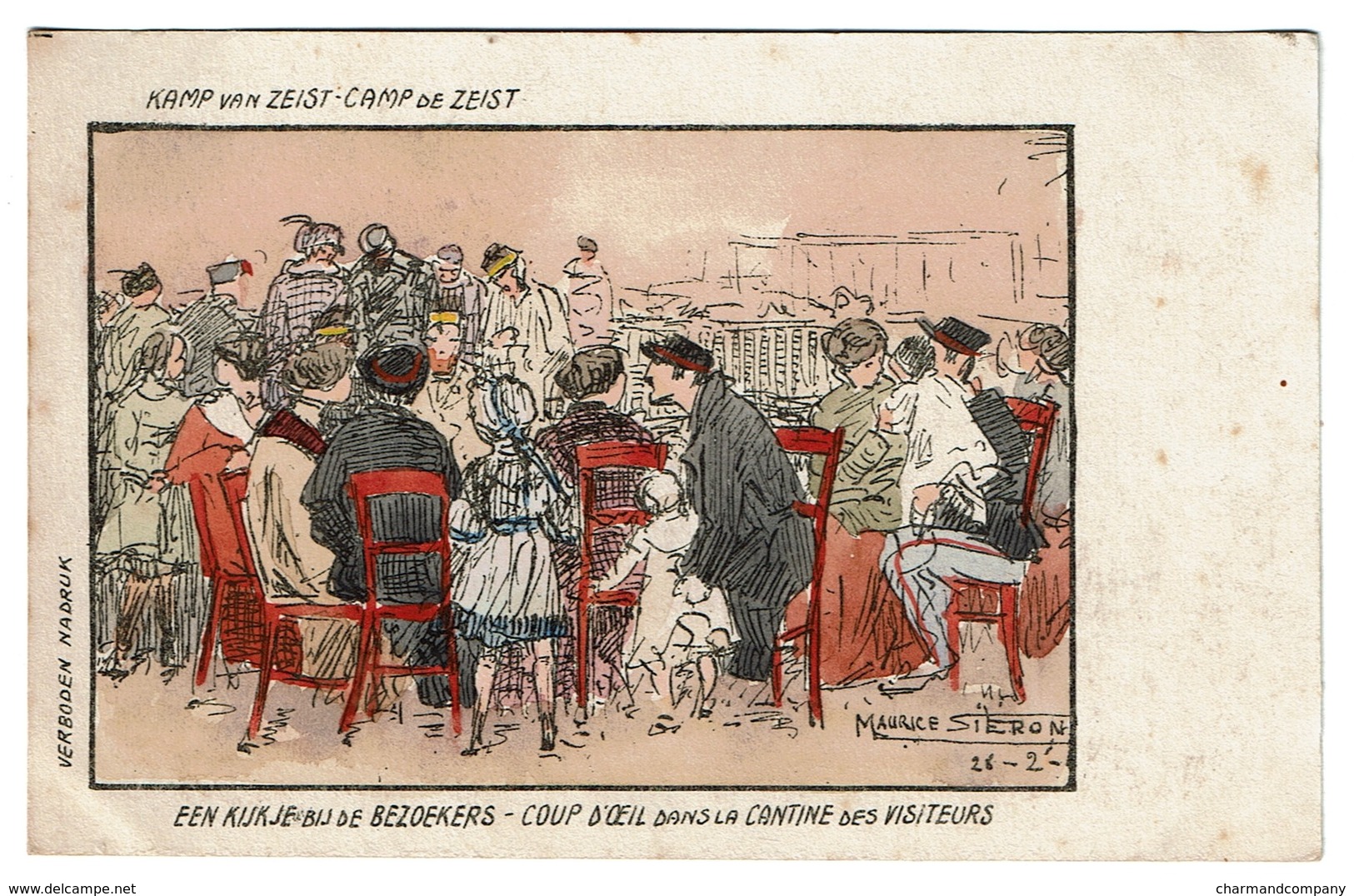 Kamp Van Zeist - Camp De Zeist - Coup D'oeil Dans La Cantine Des Visiteurs - Illustr. Maurice Sieron 1916 - 2 Scans - War 1914-18