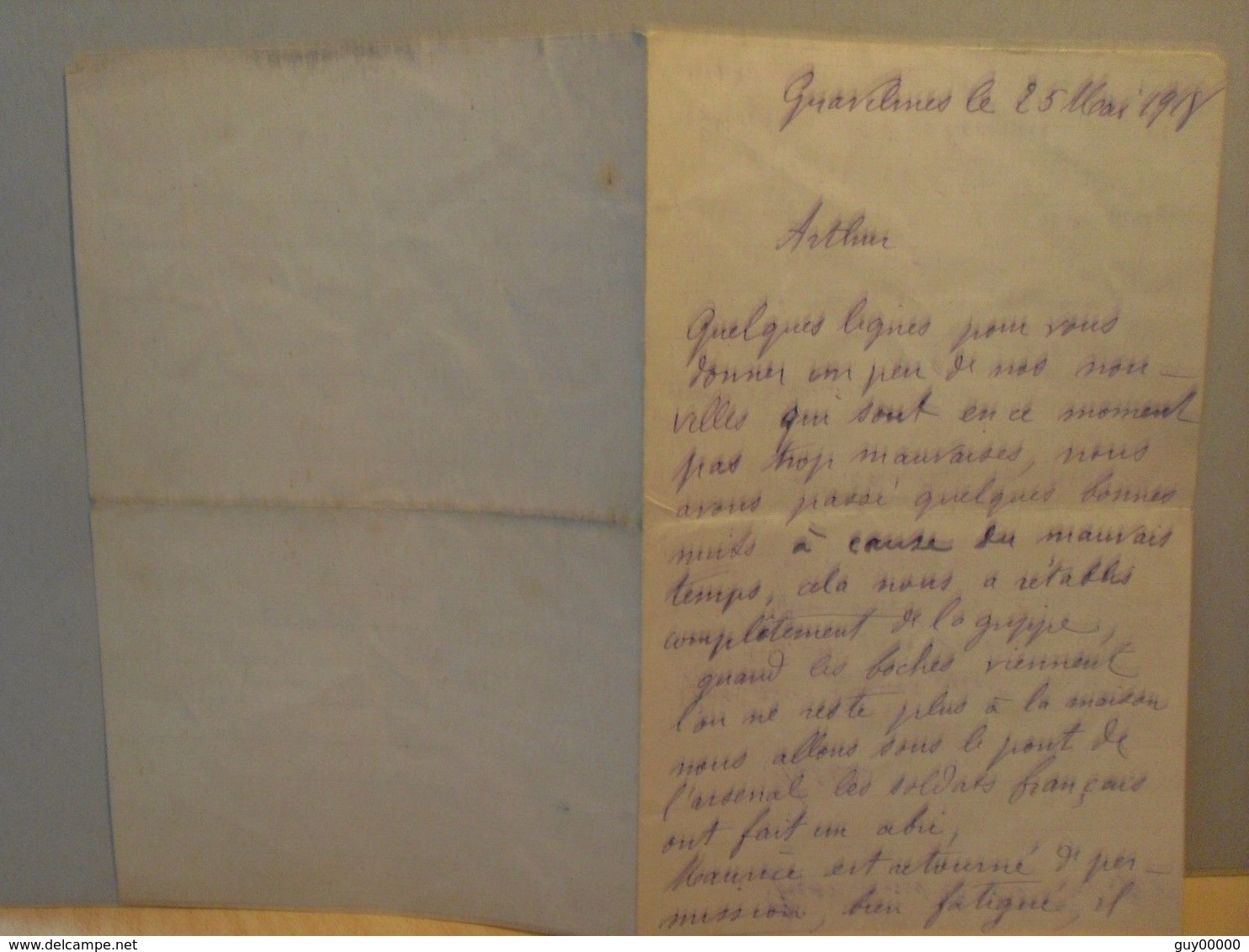 Lettre Manuscrite 1918 Gravelines - Unclassified