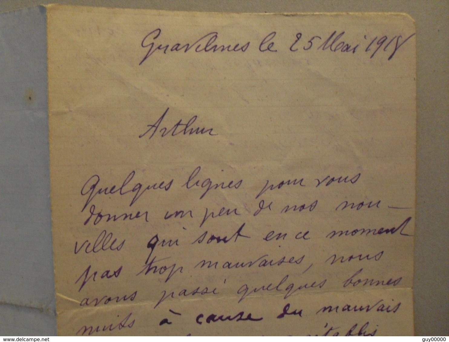 Lettre Manuscrite 1918 Gravelines - Non Classés