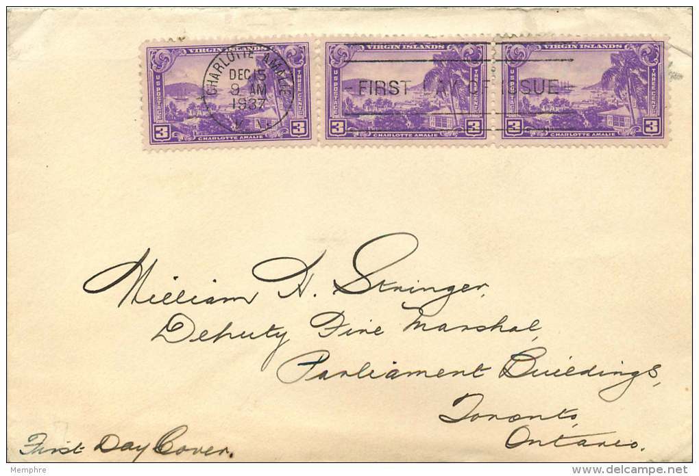 1937  Virgin Islands  Sc 802 Strip Of 3 - 1851-1940