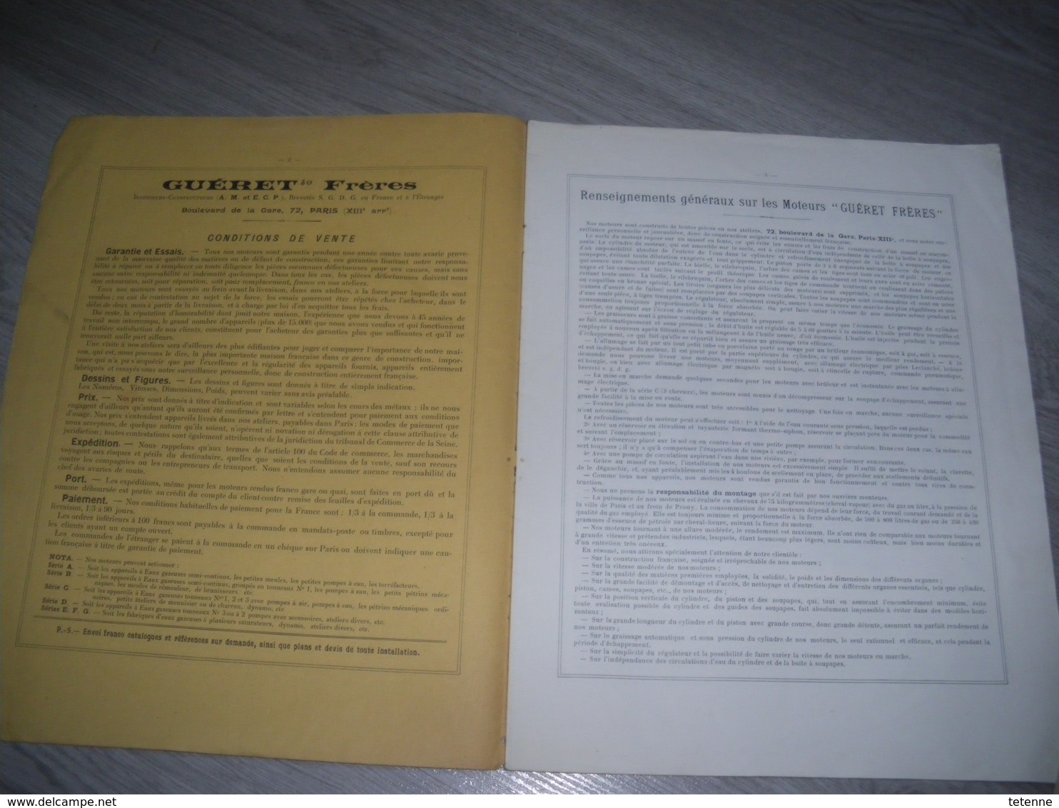 Catalogue  GUERET Frères Moteurs à Gaz De Ville Et Essence De Pétrole Convenant à L'industrie 1908 - Unclassified