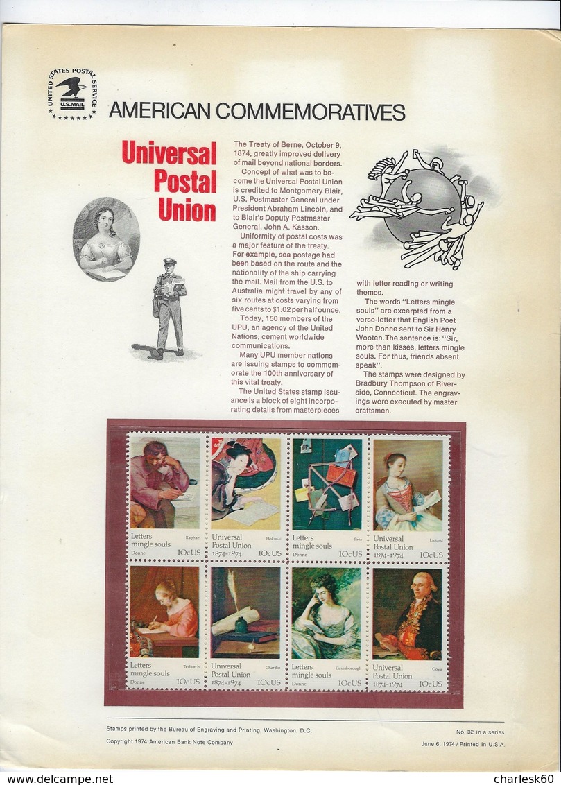 Lot De 3 American Commemoratives Skylab 1974 Universal Postal Union Signing Of The Seclaration Of Independence 1976 - Souvenirs & Special Cards