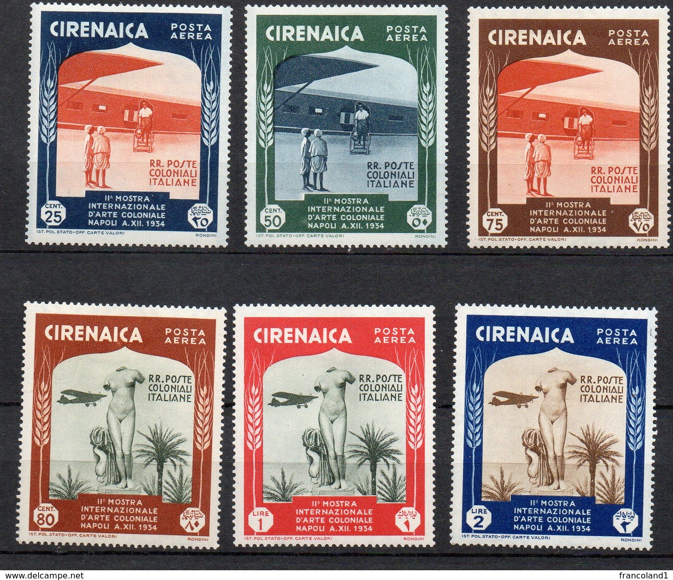 1934 Cirenaica  Arte Coloniale Posta Aerea A 24 -29 Completa Nuova MLH* Sassone Euro - Cirenaica