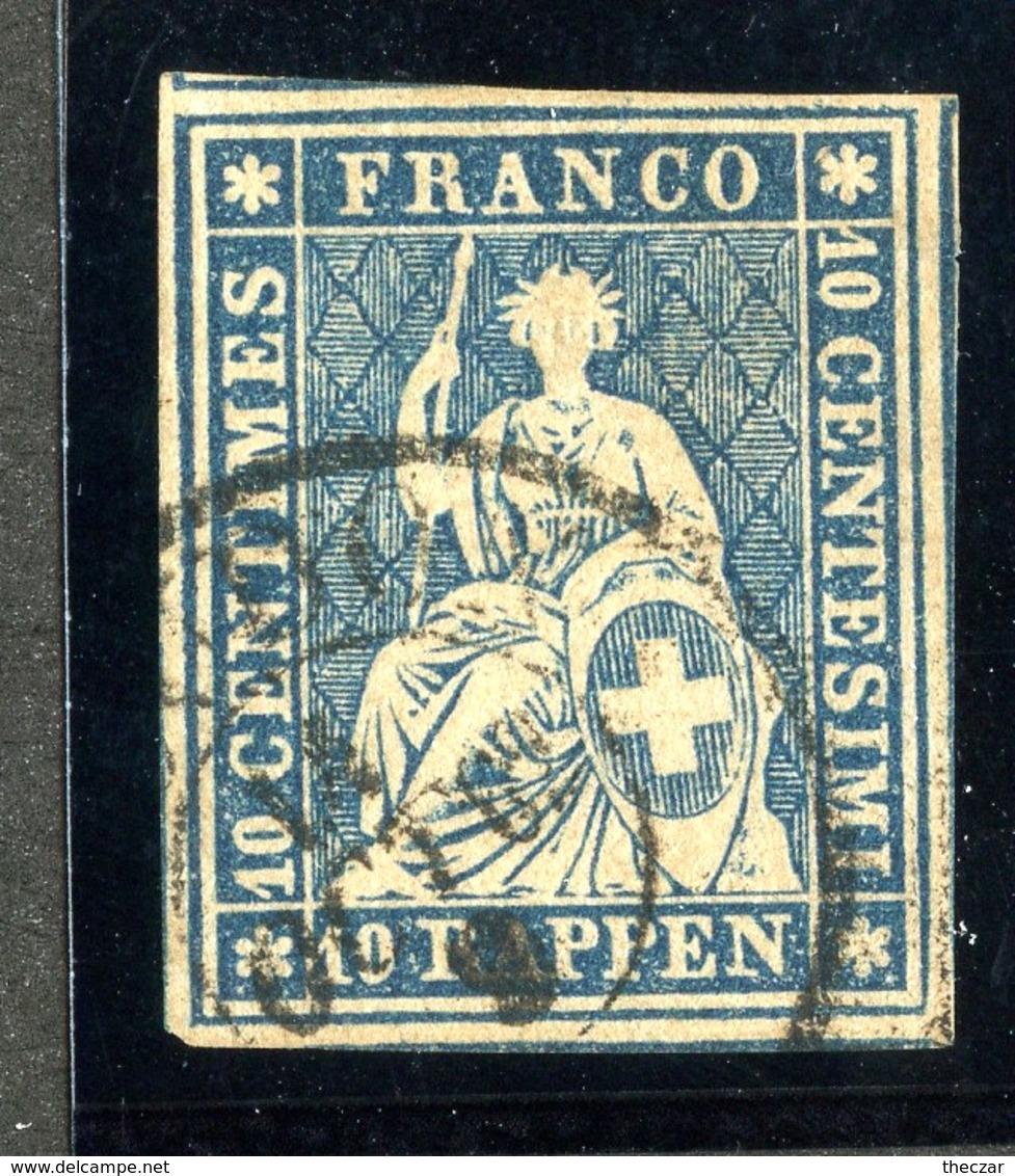 W6685  Swiss 1858  Scott #37(o) SCV $28. 4 Margins CDS - Offers Welcome - Oblitérés